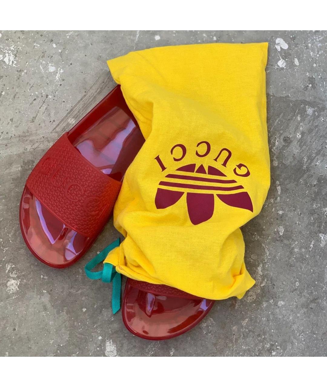 GUCCI Бордовые резиновые шлепанцы, фото 8