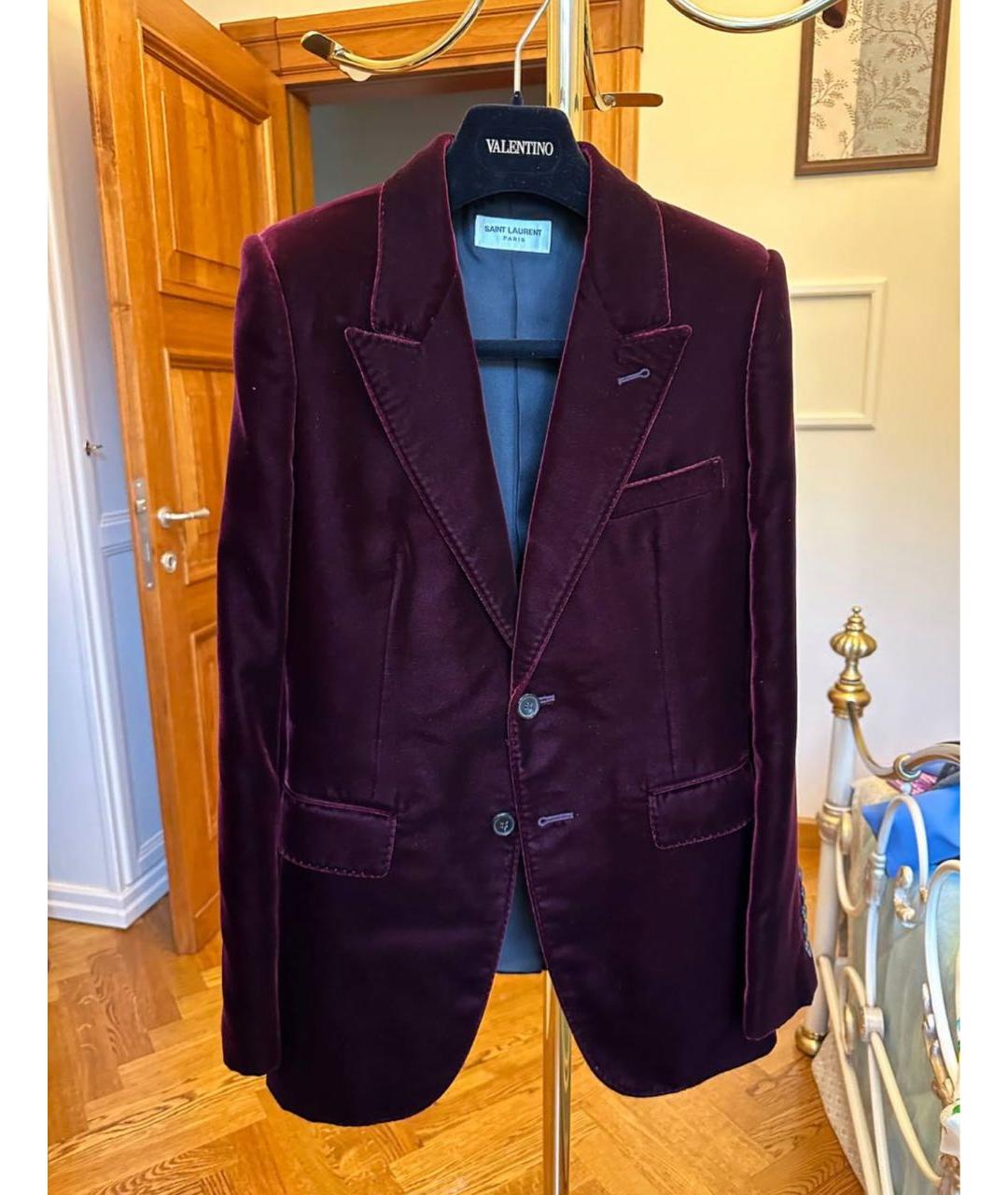 SAINT LAURENT Бордовый велюровый жакет/пиджак, фото 5
