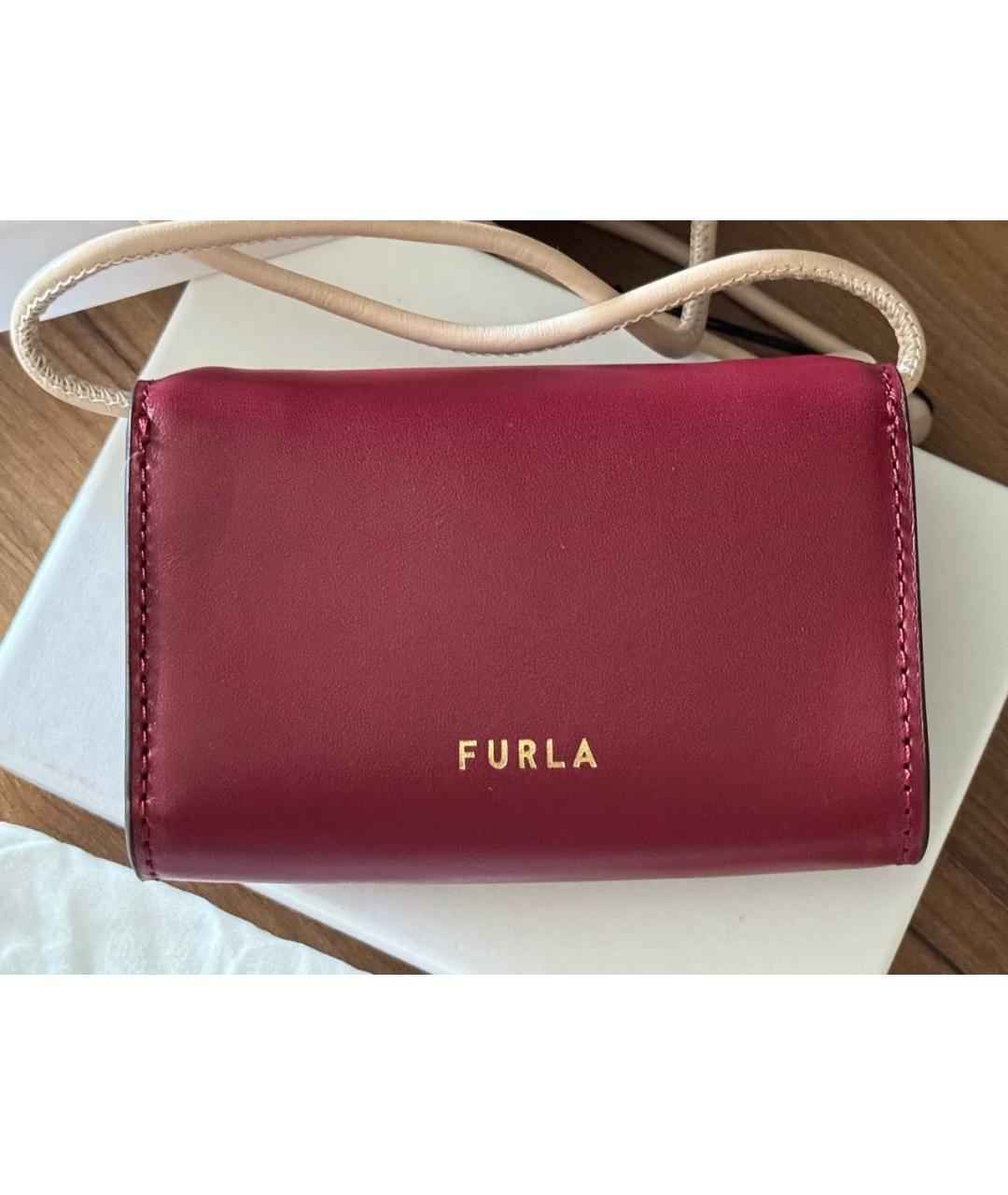 FURLA Бордовый кожаный кошелек, фото 3