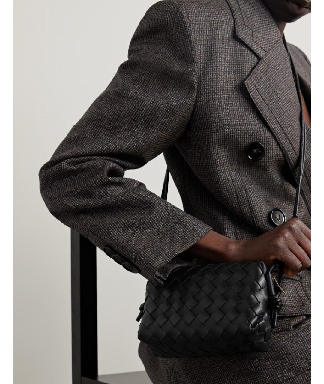 BOTTEGA VENETA Черная кожаная сумка через плечо, фото 7