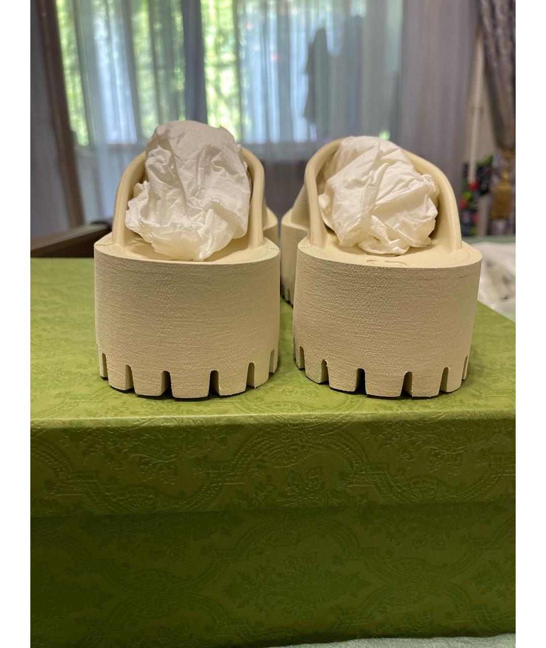 GUCCI Бежевые резиновые сабо, фото 4