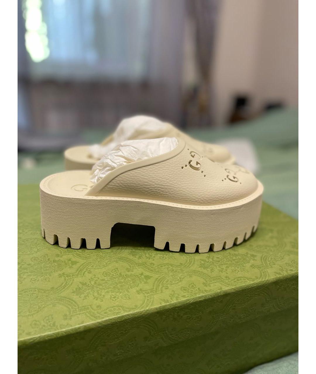GUCCI Бежевые резиновые сабо, фото 9