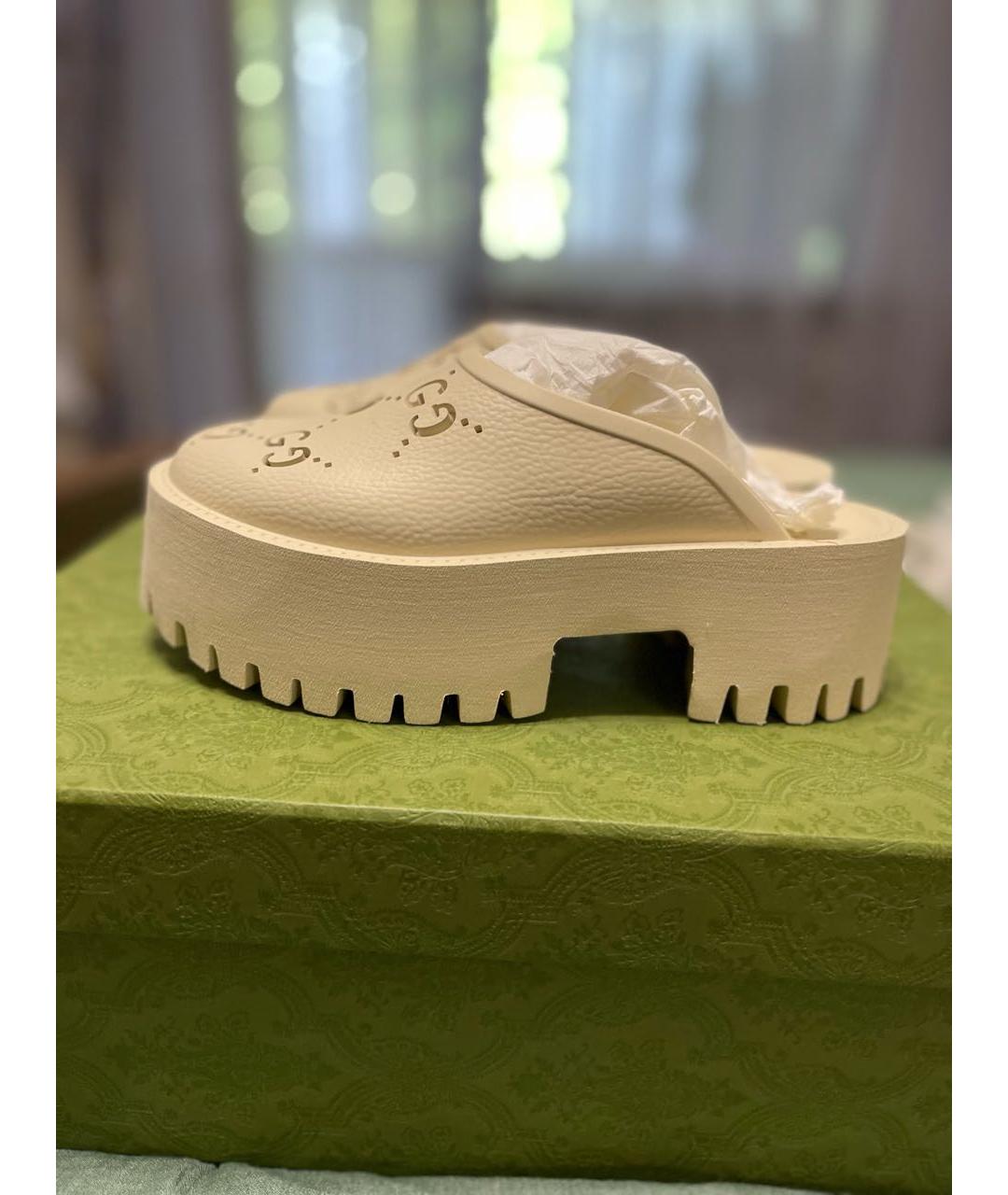 GUCCI Бежевые резиновые сабо, фото 7