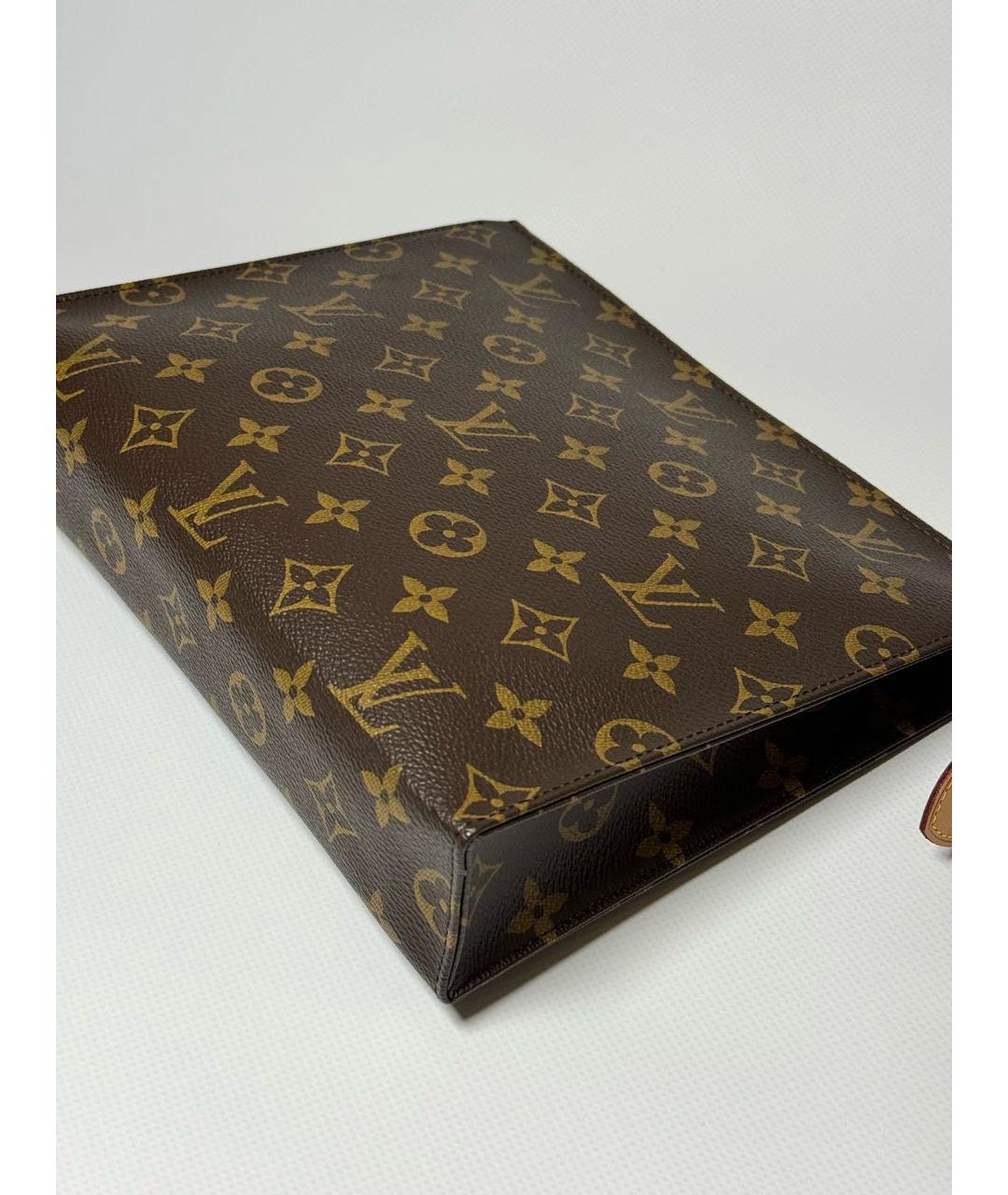 LOUIS VUITTON Коричневая кожаная косметичка, фото 7