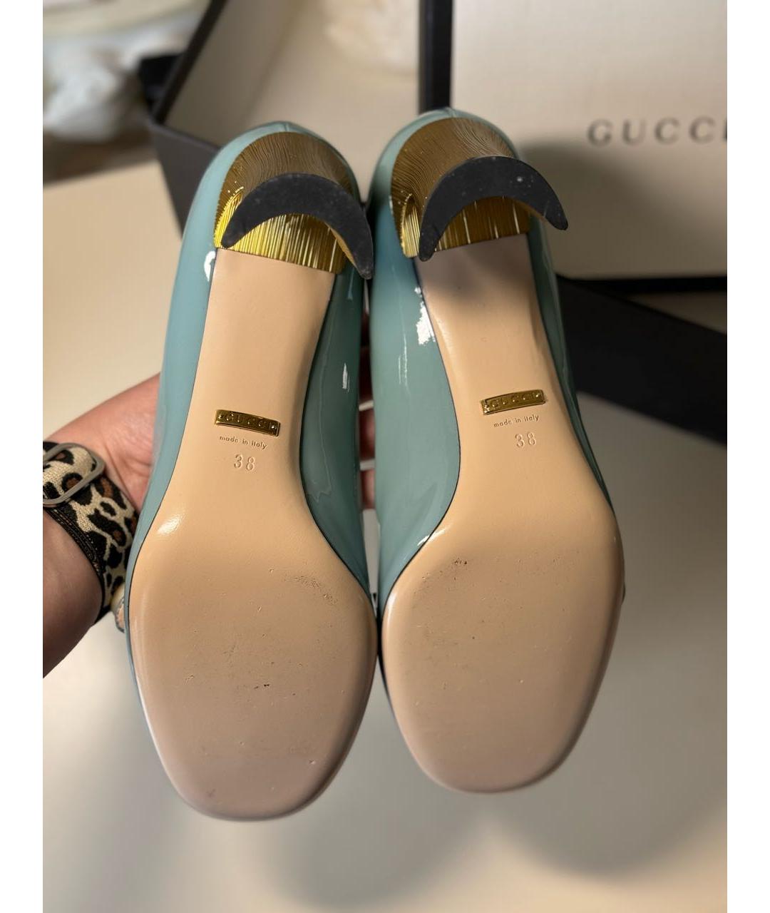 GUCCI Бирюзовые туфли из лакированной кожи, фото 7