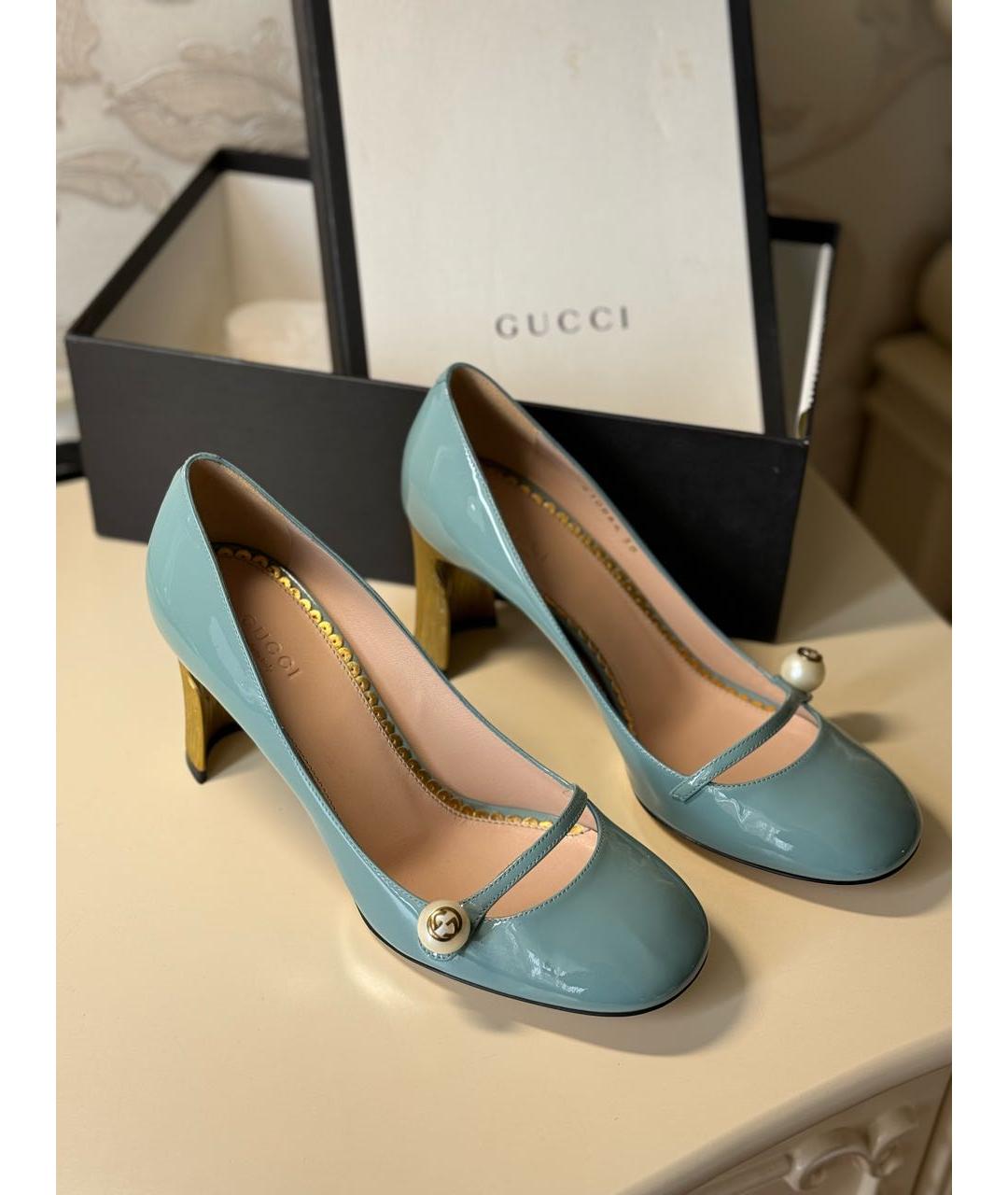 GUCCI Бирюзовые туфли из лакированной кожи, фото 8