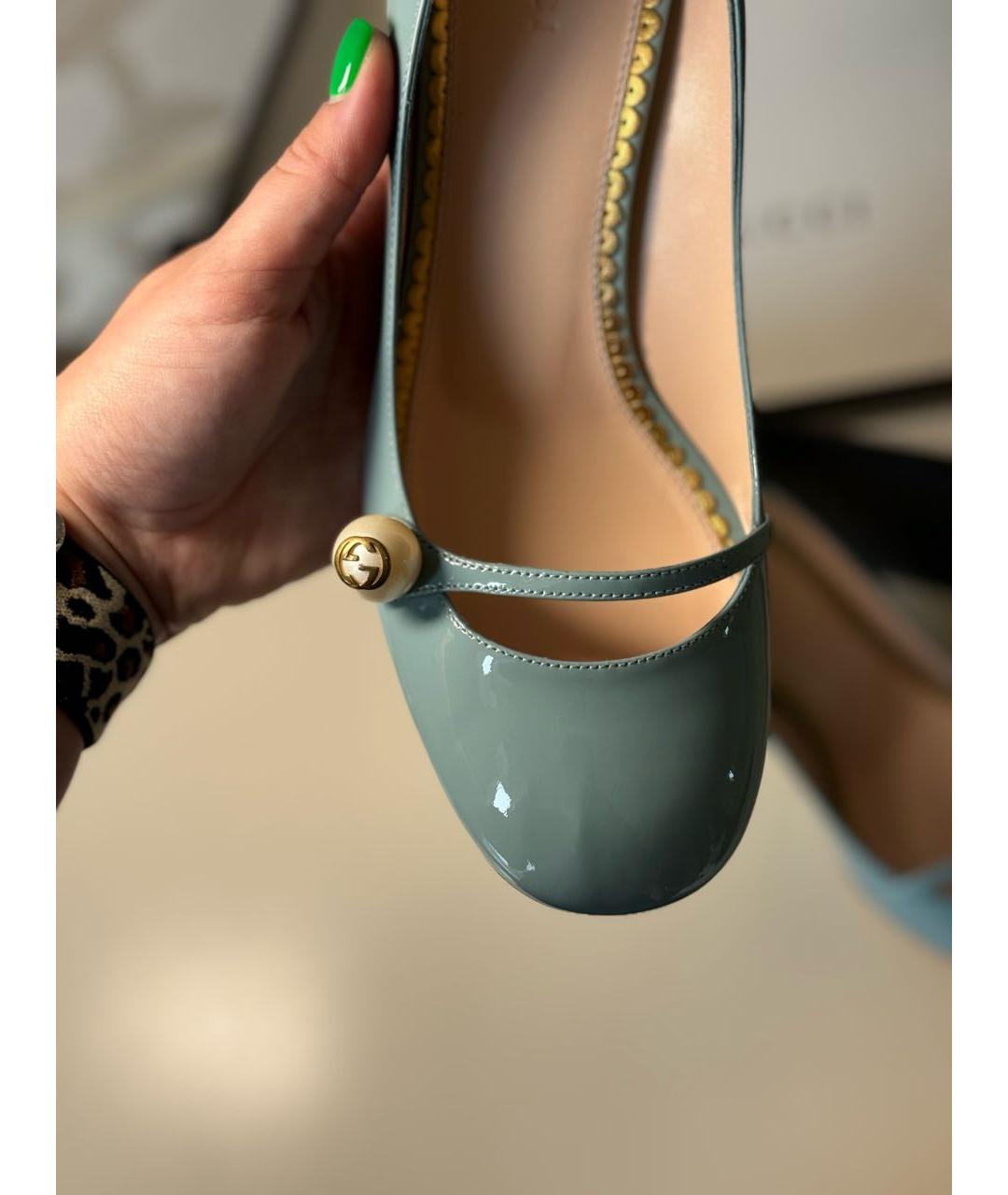 GUCCI Бирюзовые туфли из лакированной кожи, фото 4