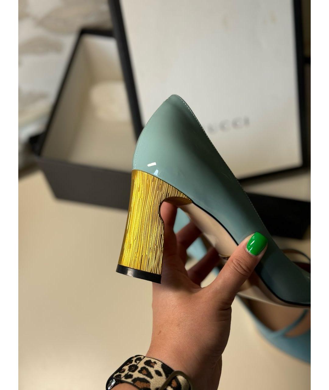 GUCCI Бирюзовые туфли из лакированной кожи, фото 3