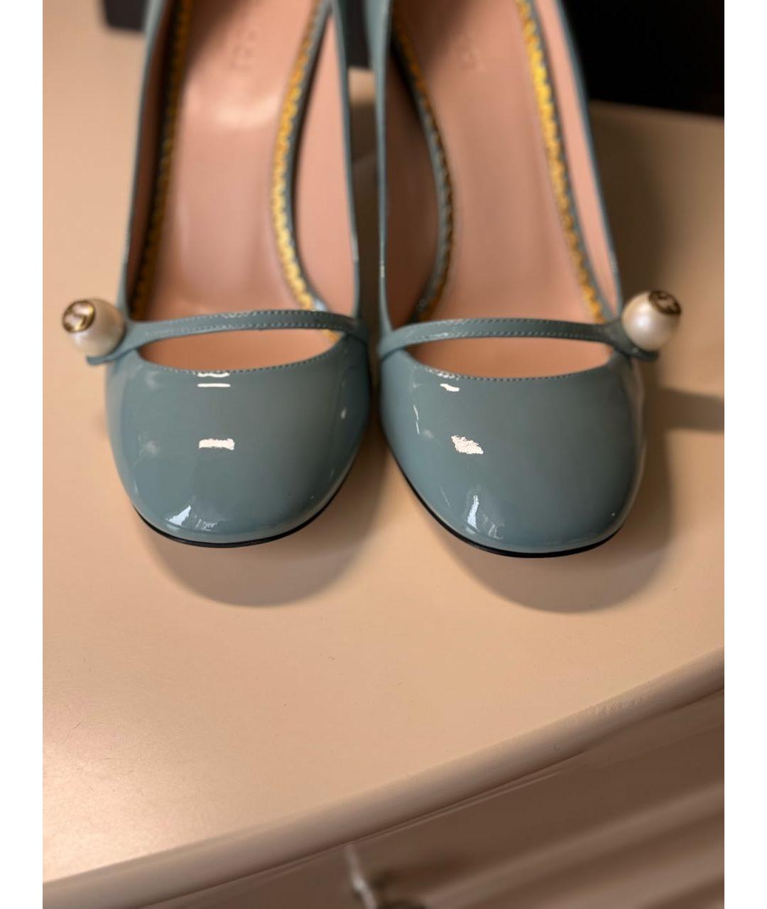 GUCCI Бирюзовые туфли из лакированной кожи, фото 5