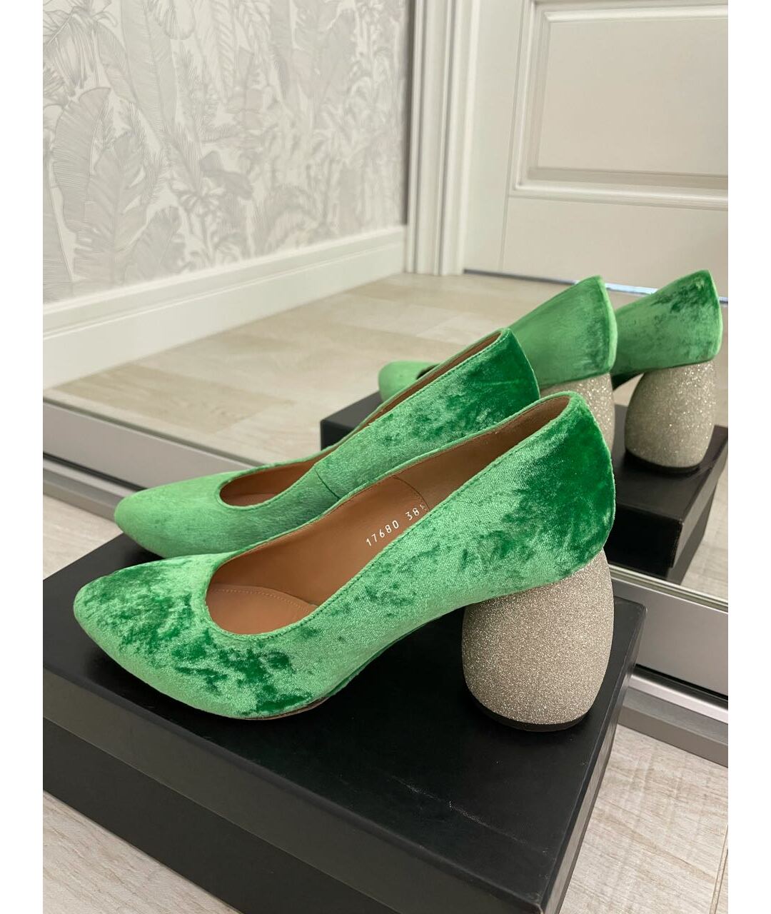 DRIES VAN NOTEN Зеленые бархатные туфли, фото 8