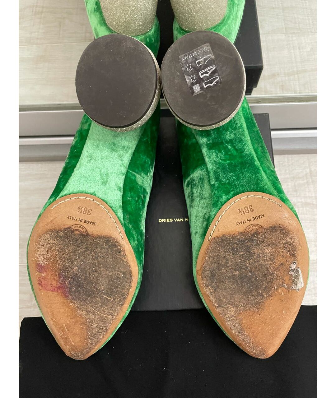 DRIES VAN NOTEN Зеленые бархатные туфли, фото 4