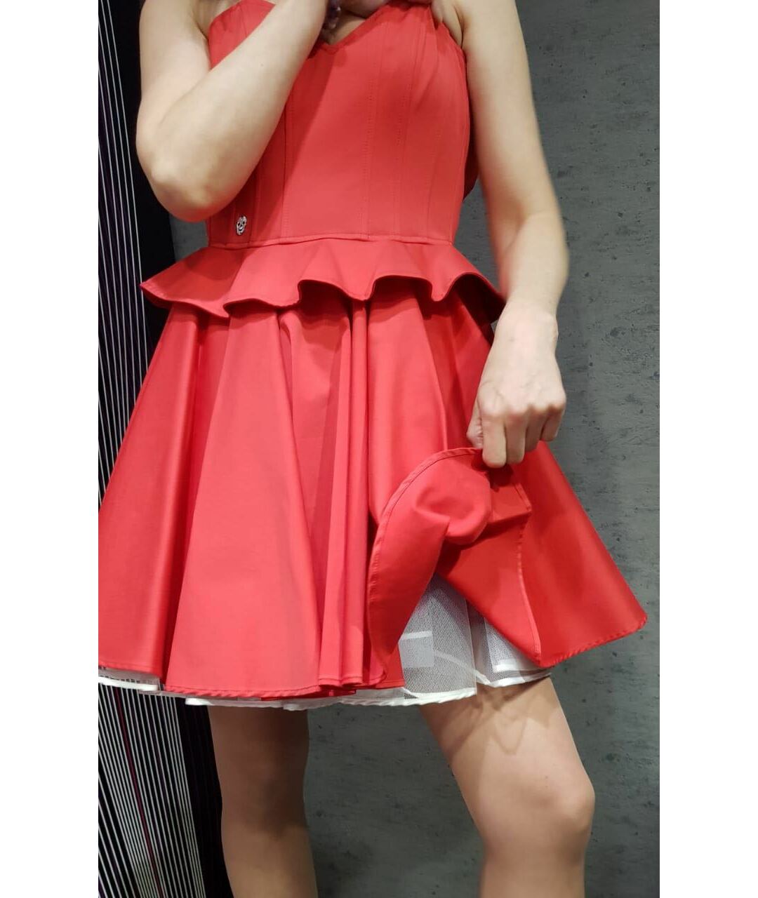 PHILIPP PLEIN Красное хлопко-эластановое повседневное платье, фото 3