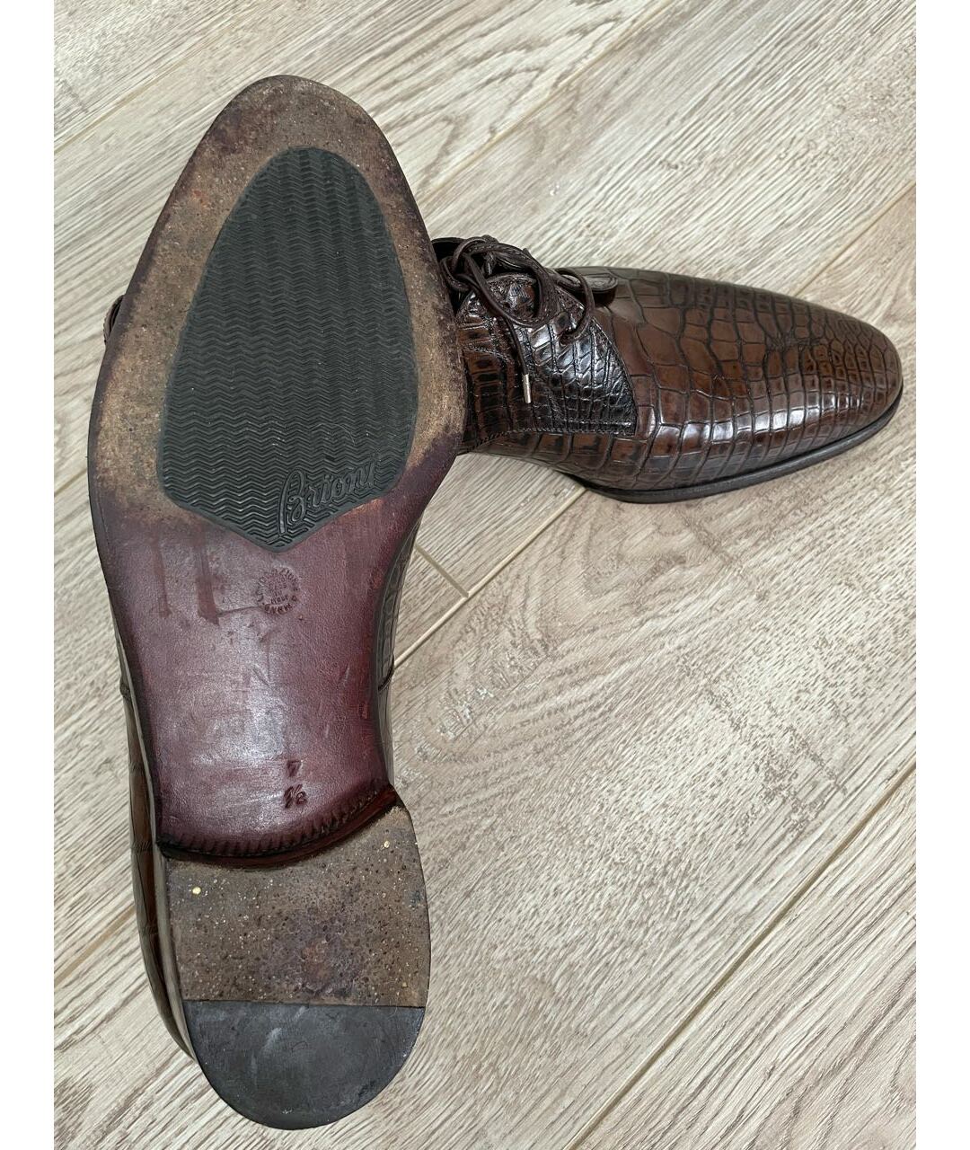 BRIONI Коричневые низкие ботинки из экзотической кожи, фото 5