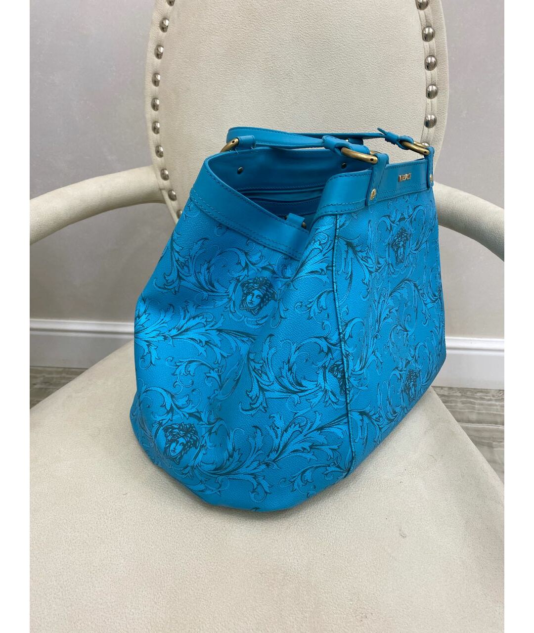 VERSACE Голубая сумка тоут из искусственной кожи, фото 2