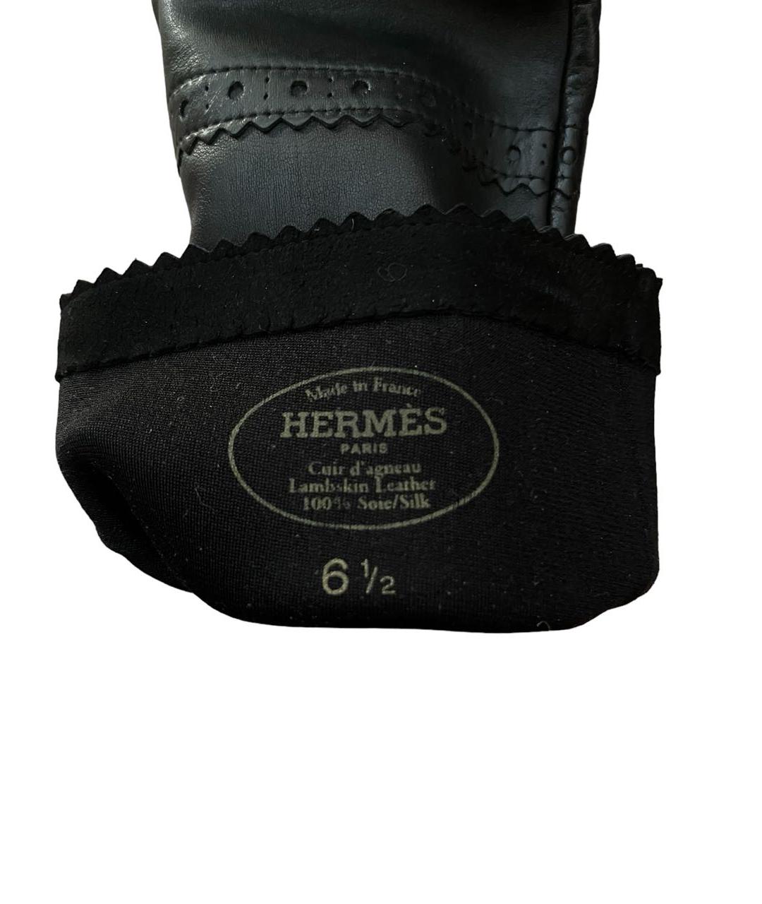 HERMES Черные кожаные перчатки, фото 4