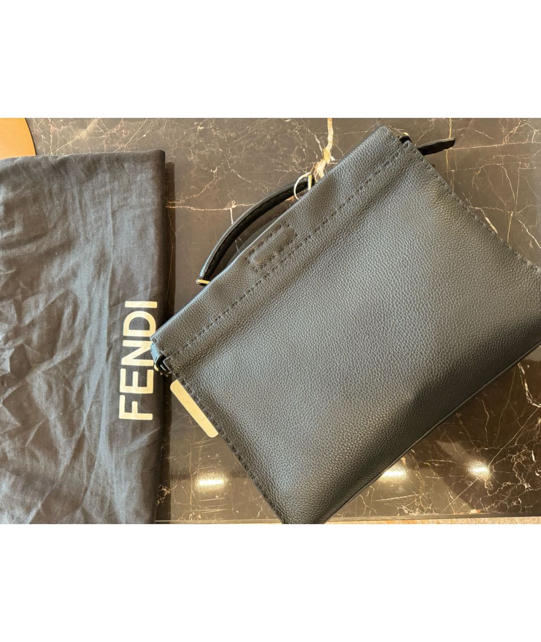 FENDI Черный кожаный портфель, фото 2