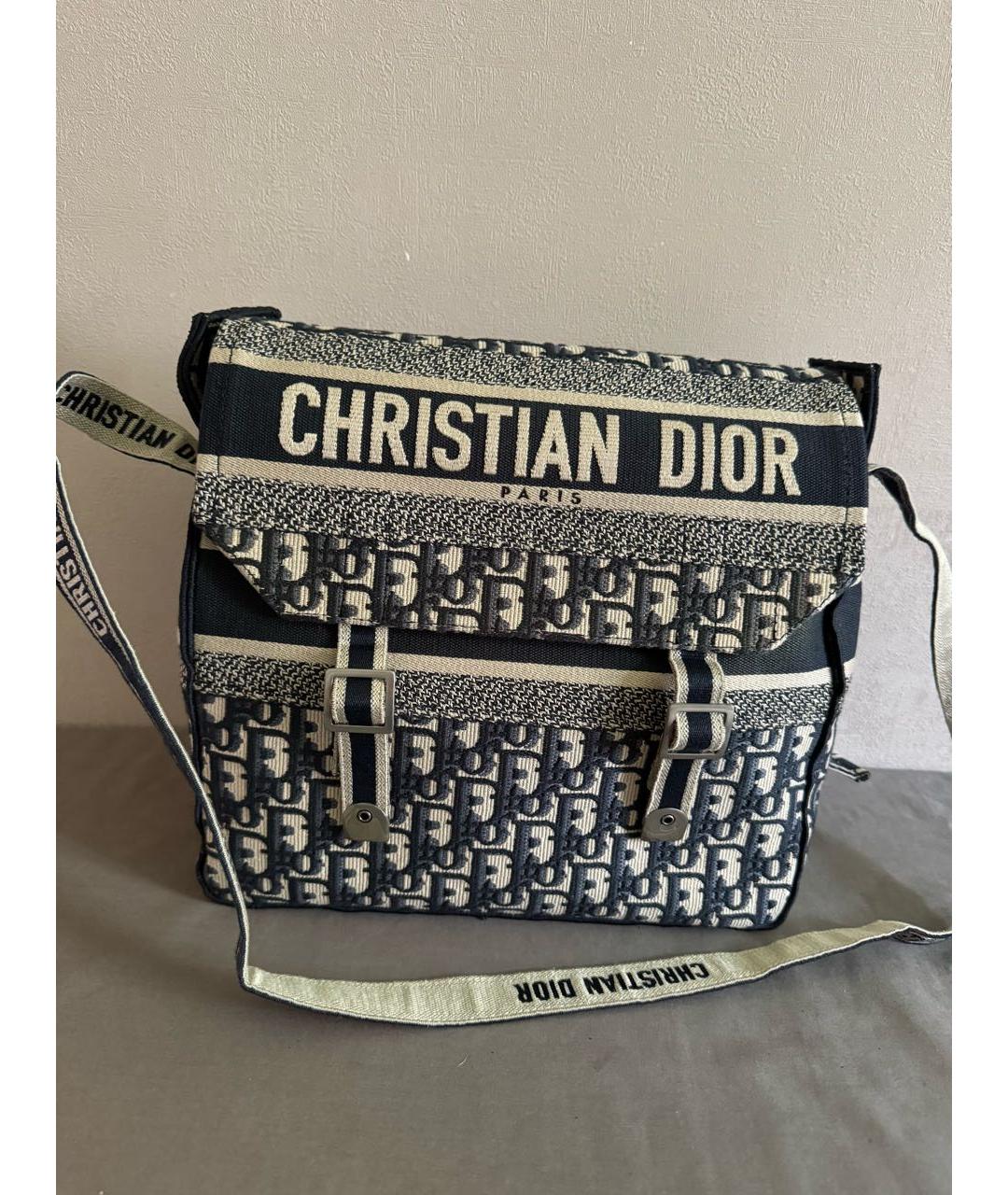 CHRISTIAN DIOR Темно-синяя жаккардовая сумка через плечо, фото 6