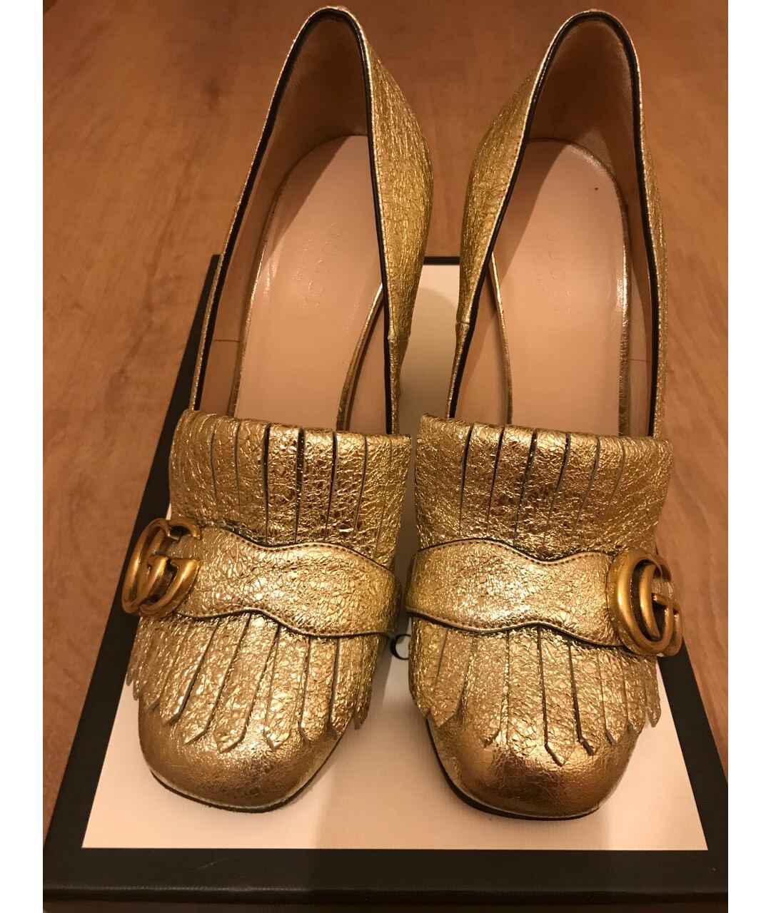 GUCCI Золотые кожаные туфли, фото 2