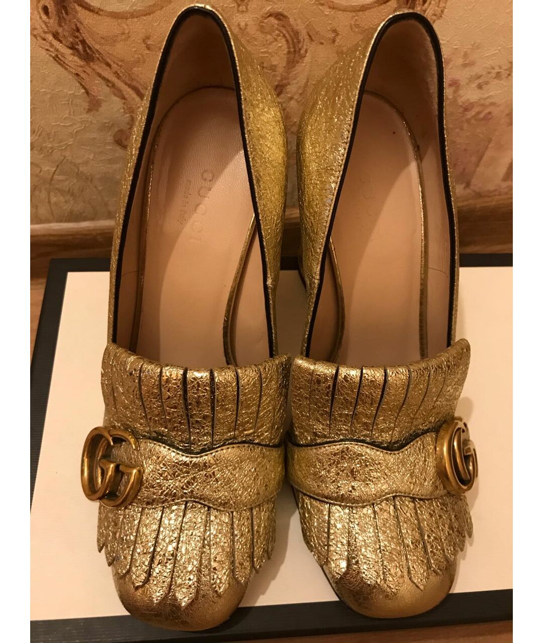 GUCCI Золотые кожаные туфли, фото 3