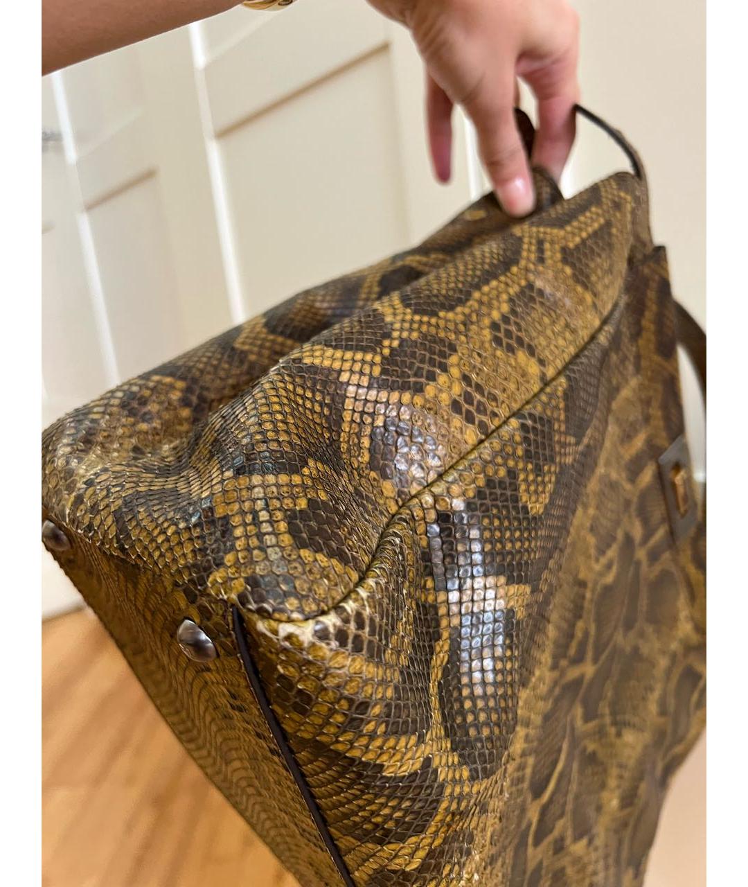 FENDI Хаки сумка тоут из экзотической кожи, фото 5
