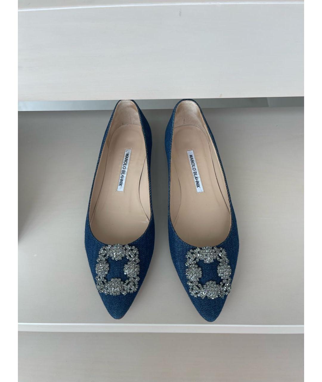 MANOLO BLAHNIK Синие текстильные балетки, фото 2