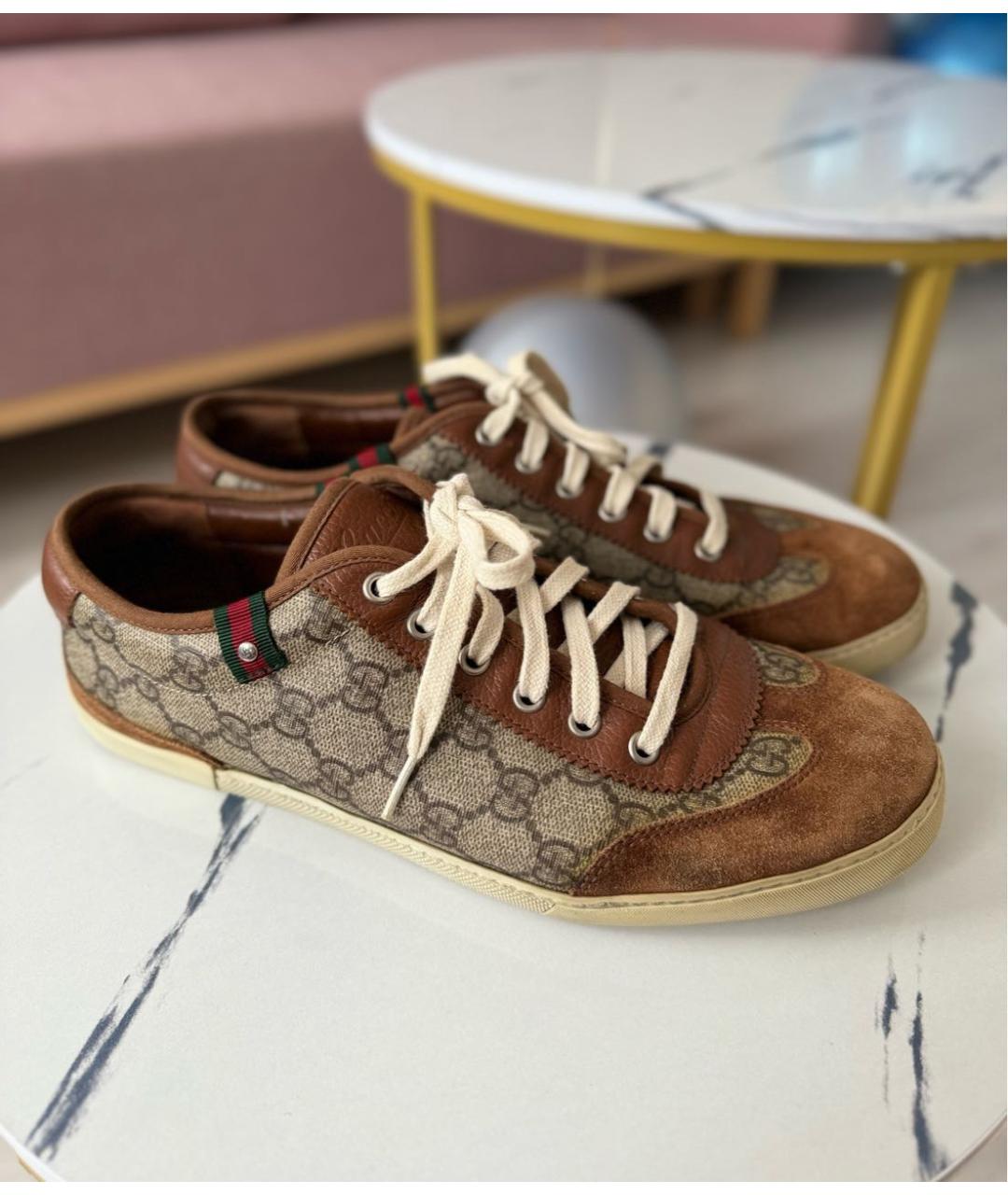 GUCCI Коричневые кожаные низкие кроссовки / кеды, фото 5