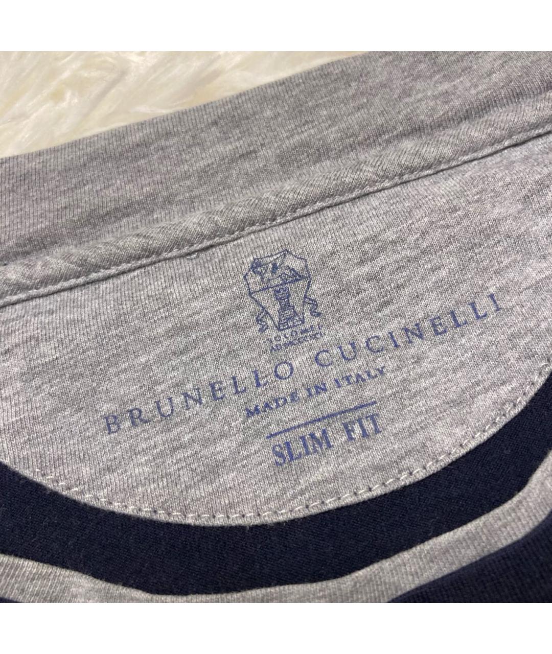 BRUNELLO CUCINELLI Темно-синяя хлопковая футболка, фото 3
