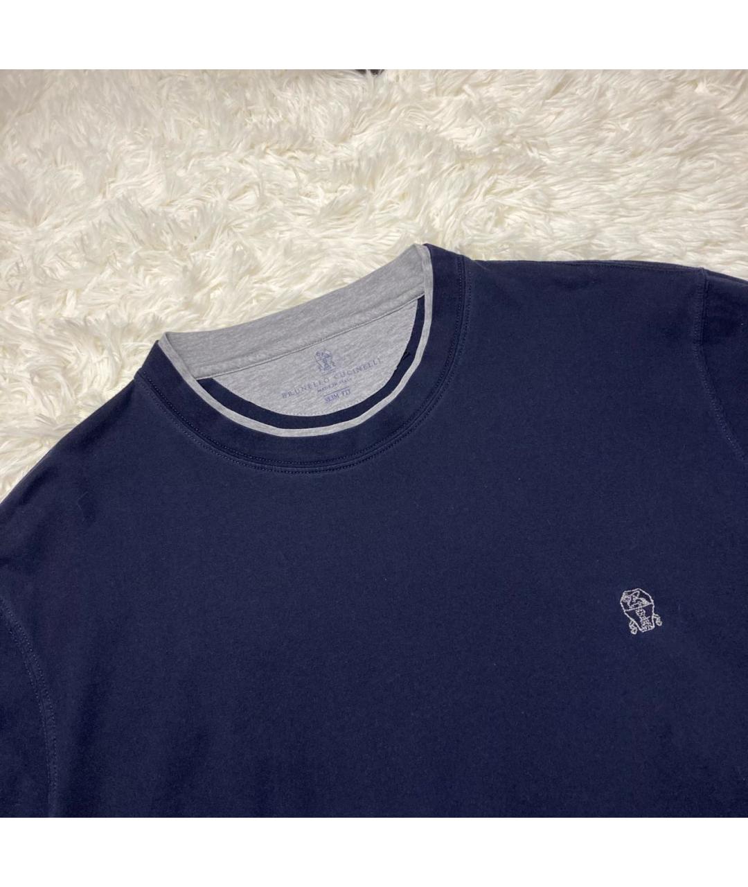 BRUNELLO CUCINELLI Темно-синяя хлопковая футболка, фото 7