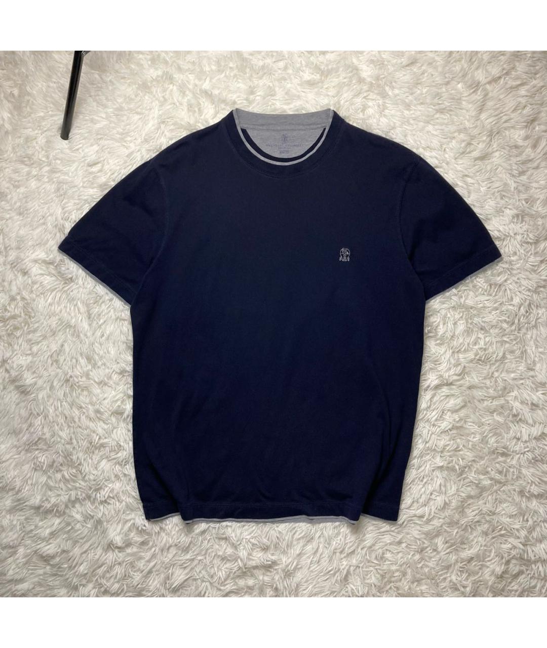 BRUNELLO CUCINELLI Темно-синяя хлопковая футболка, фото 8
