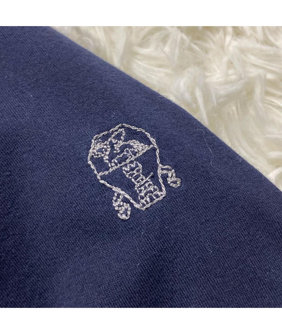 BRUNELLO CUCINELLI Темно-синяя хлопковая футболка, фото 5