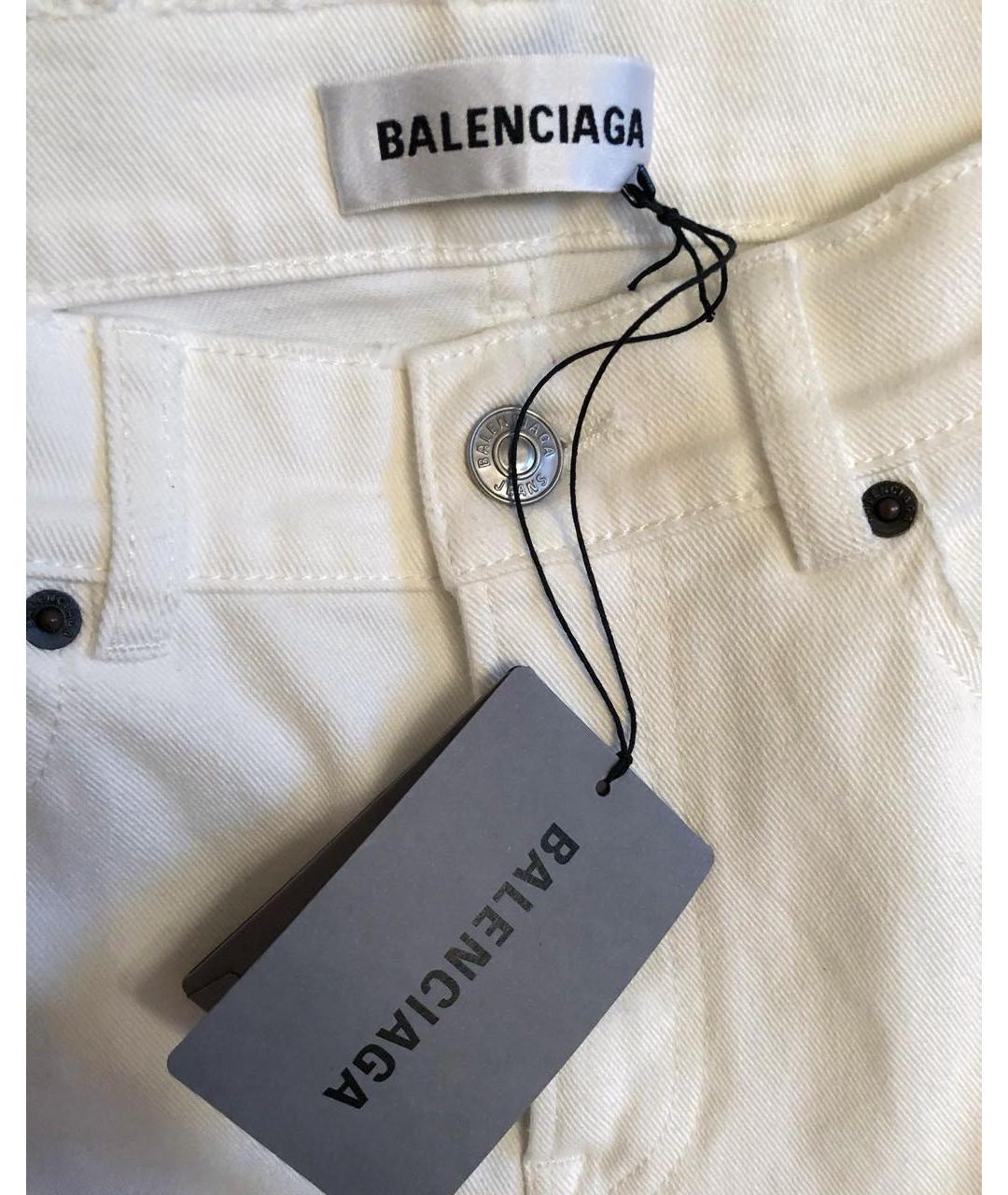 BALENCIAGA Белые хлопко-эластановые прямые брюки, фото 5