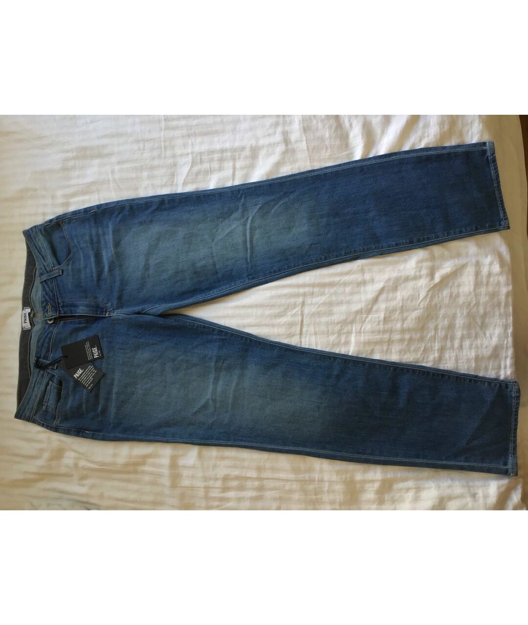 PAIGE Голубые хлопко-полиэстеровые прямые джинсы, фото 6