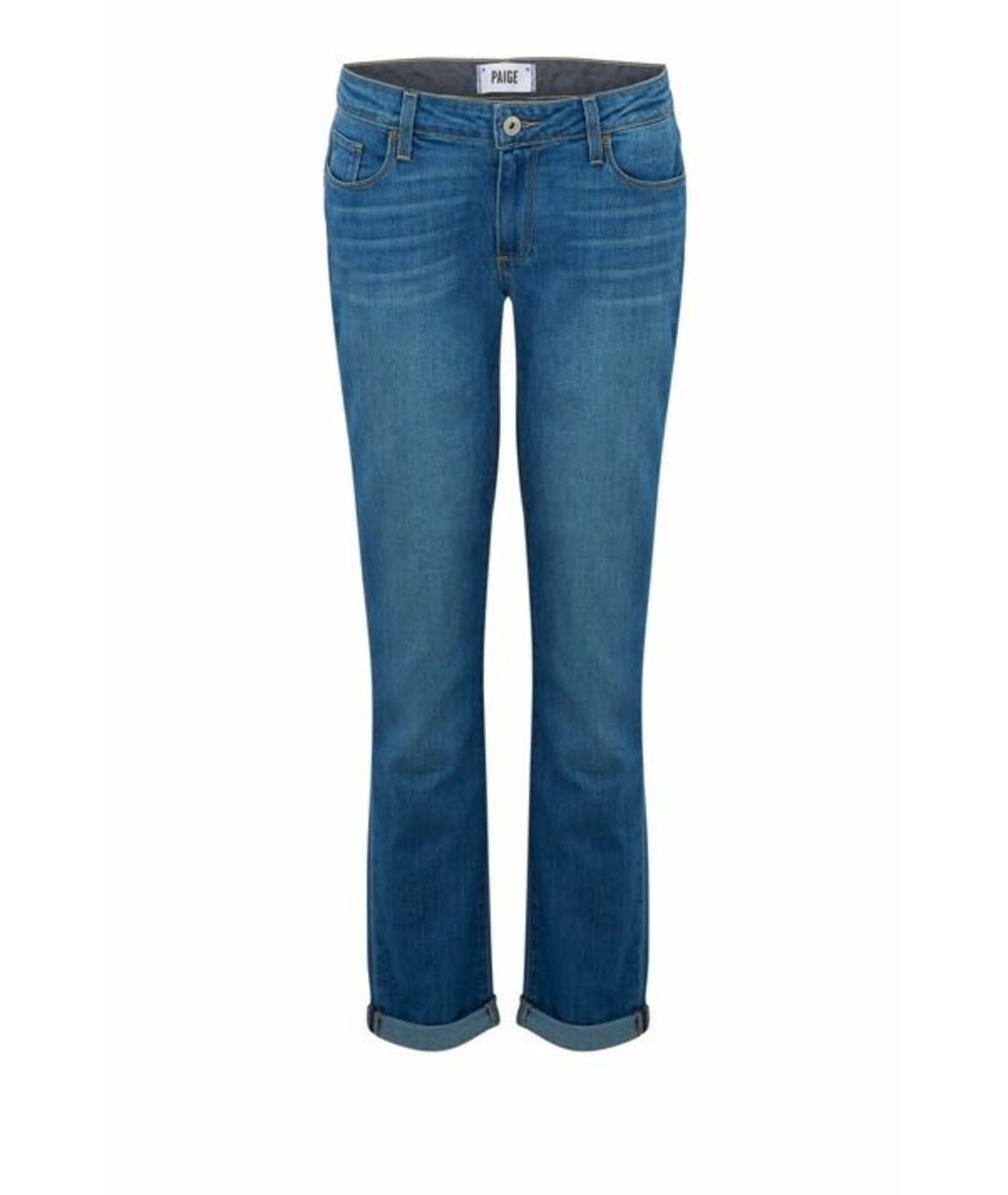 PAIGE Голубые хлопко-полиэстеровые прямые джинсы, фото 1