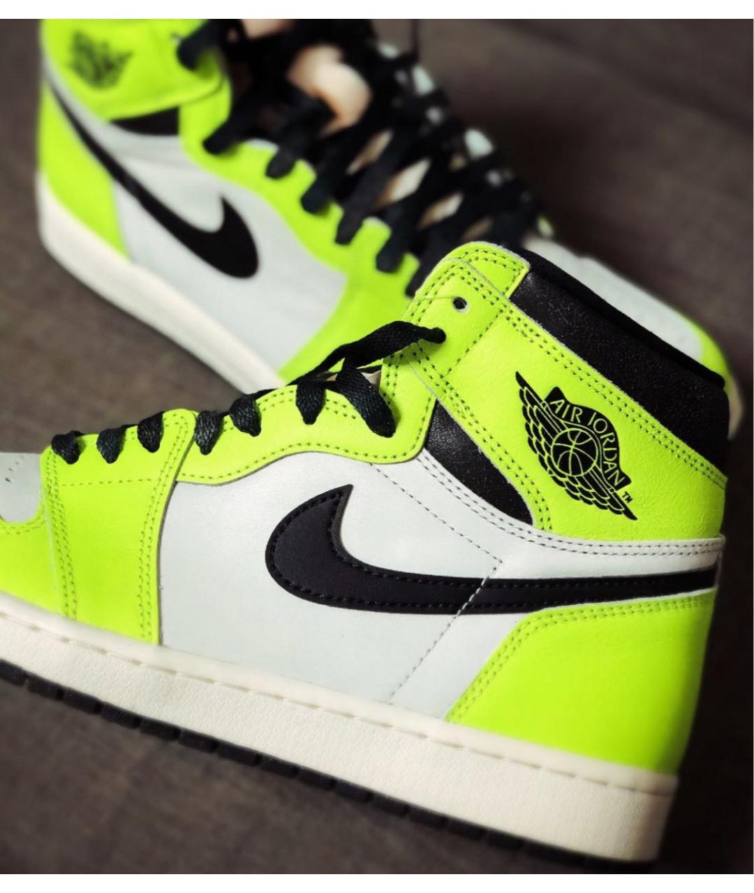 JORDAN Салатовые кожаные высокие кроссовки / кеды, фото 6