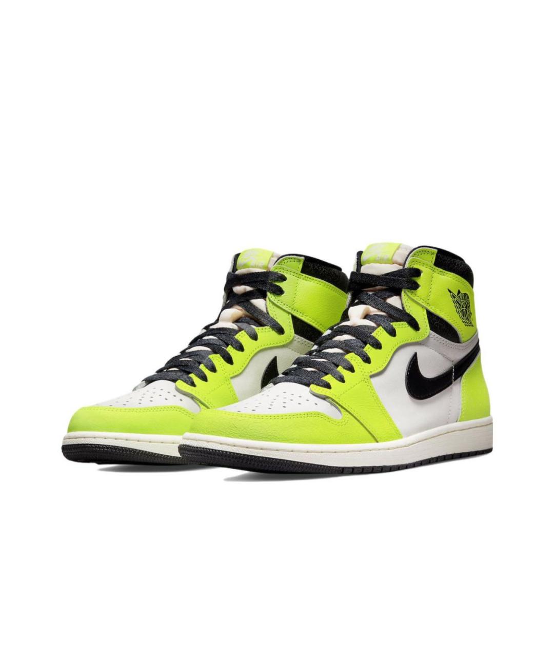 JORDAN Салатовые кожаные высокие кроссовки / кеды, фото 2