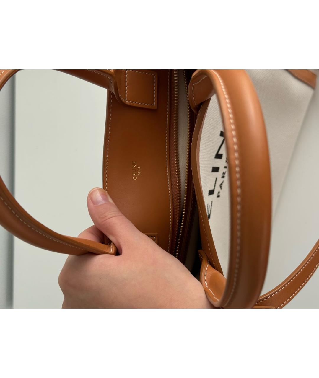 CELINE Бежевая тканевая сумка тоут, фото 5