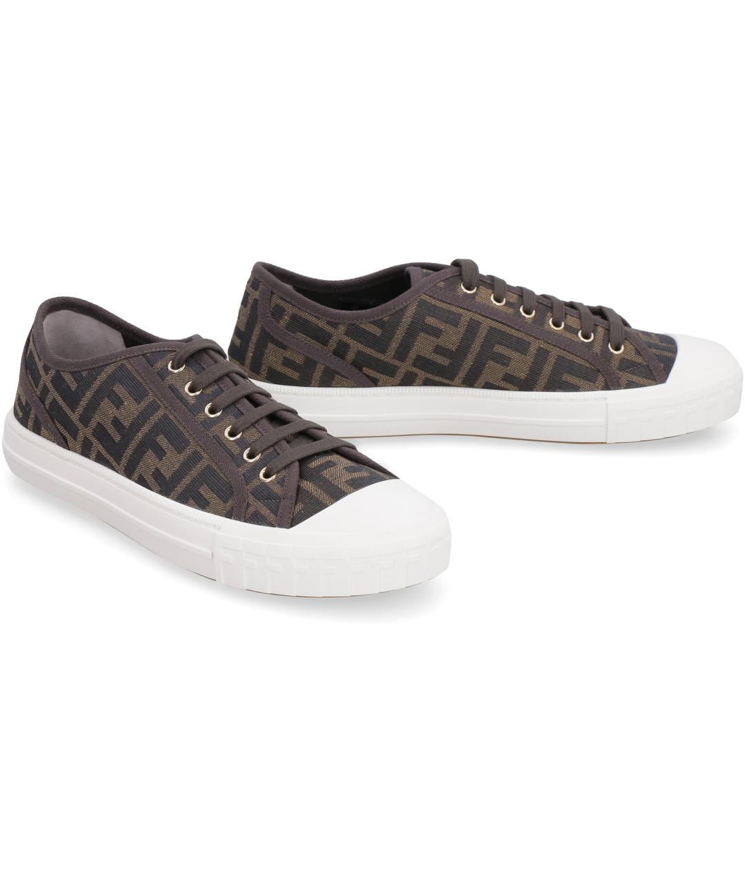 FENDI Коричневые текстильные кеды, фото 3
