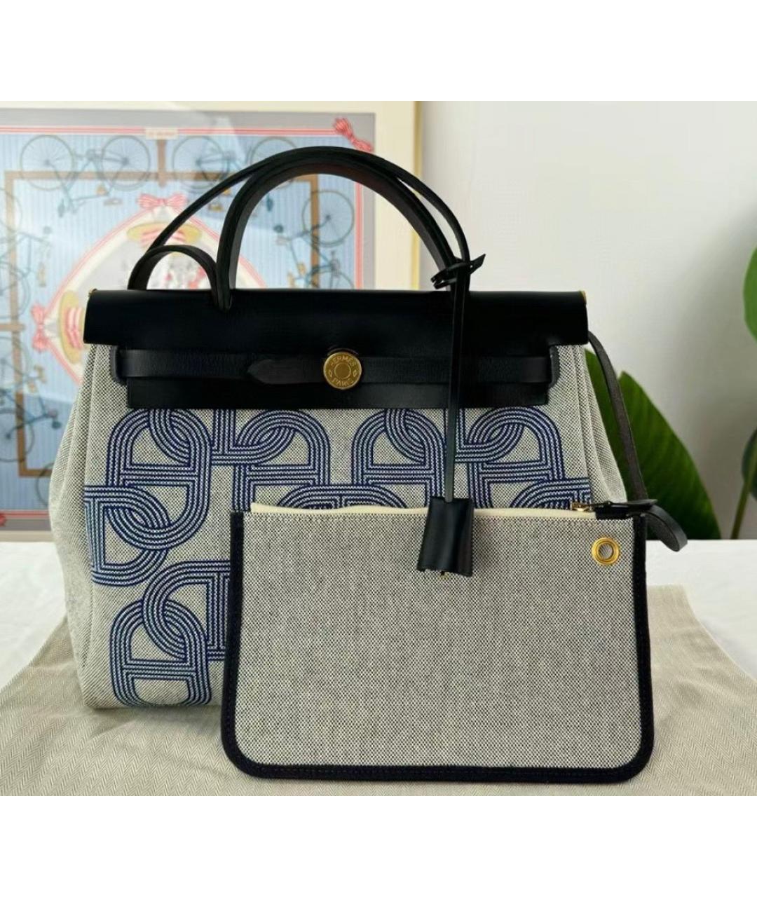 HERMES Голубая сумка с короткими ручками, фото 2