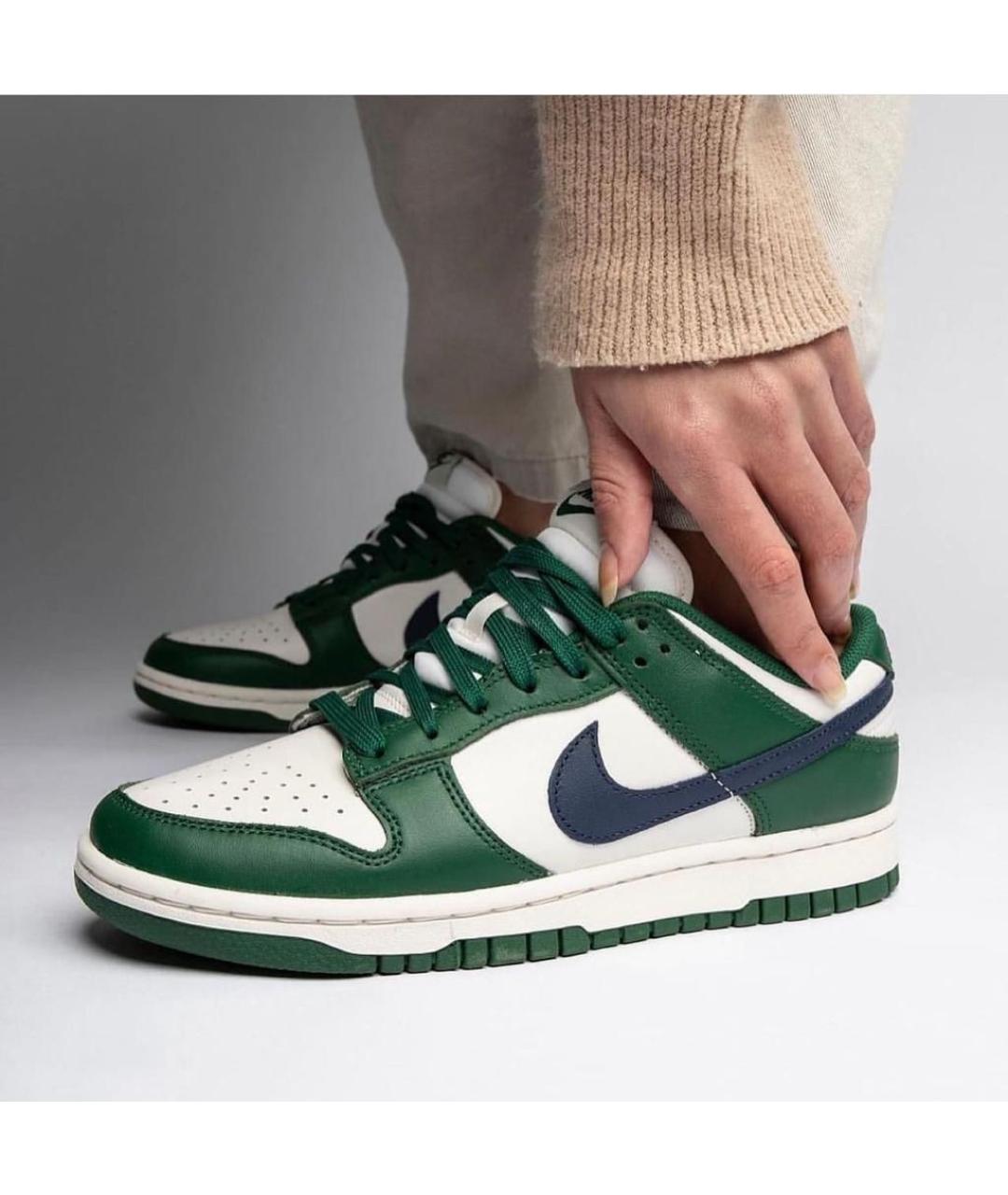 NIKE Зеленые кожаные низкие кроссовки / кеды, фото 5