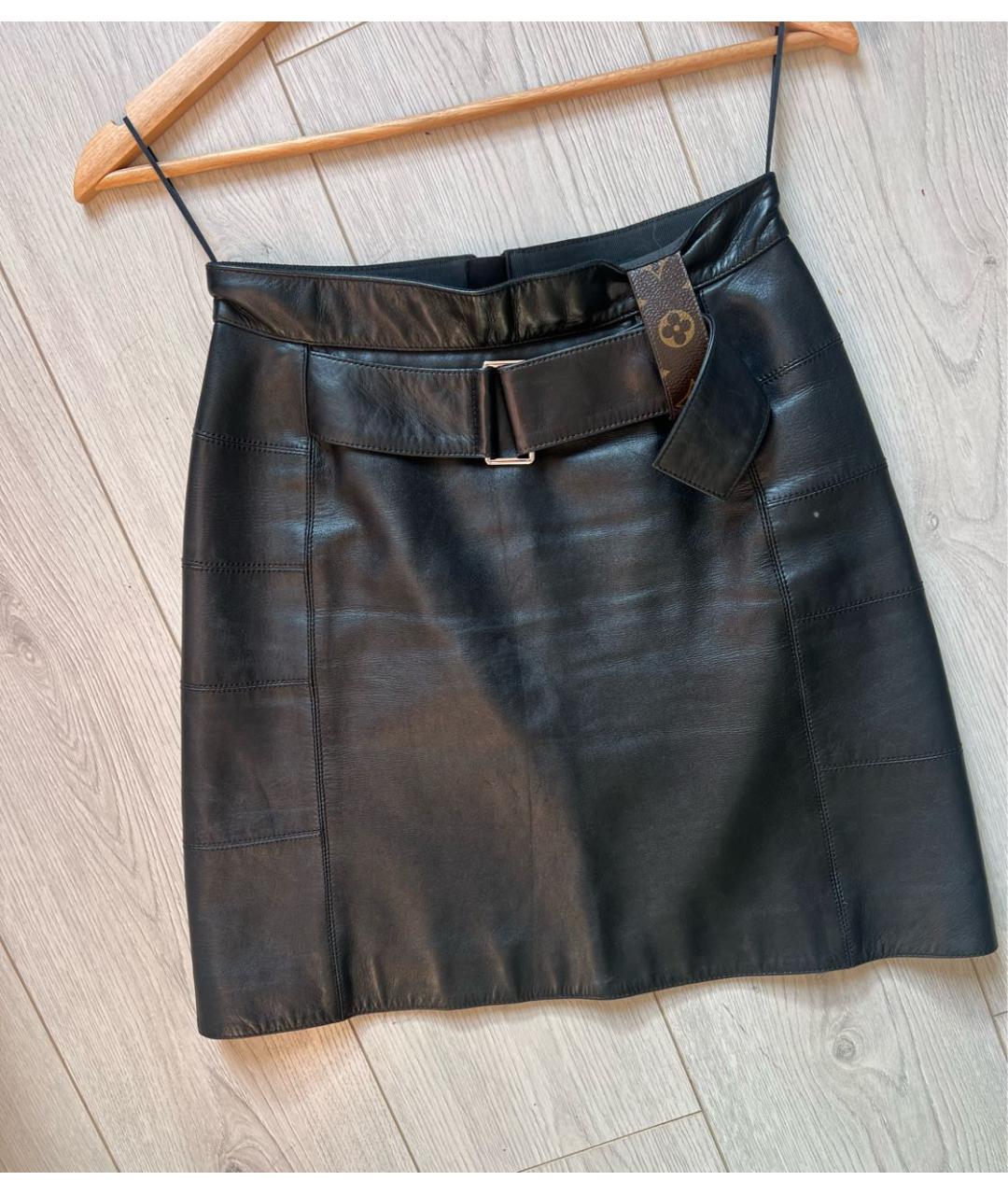 LOUIS VUITTON Черная кожаная юбка миди, фото 5