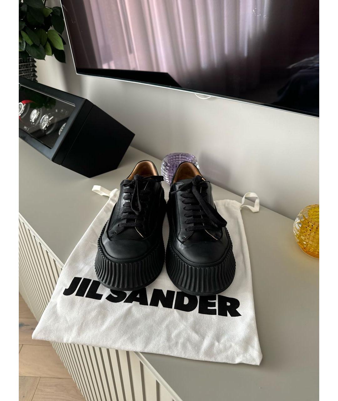 JIL SANDER Черные кожаные кеды, фото 2