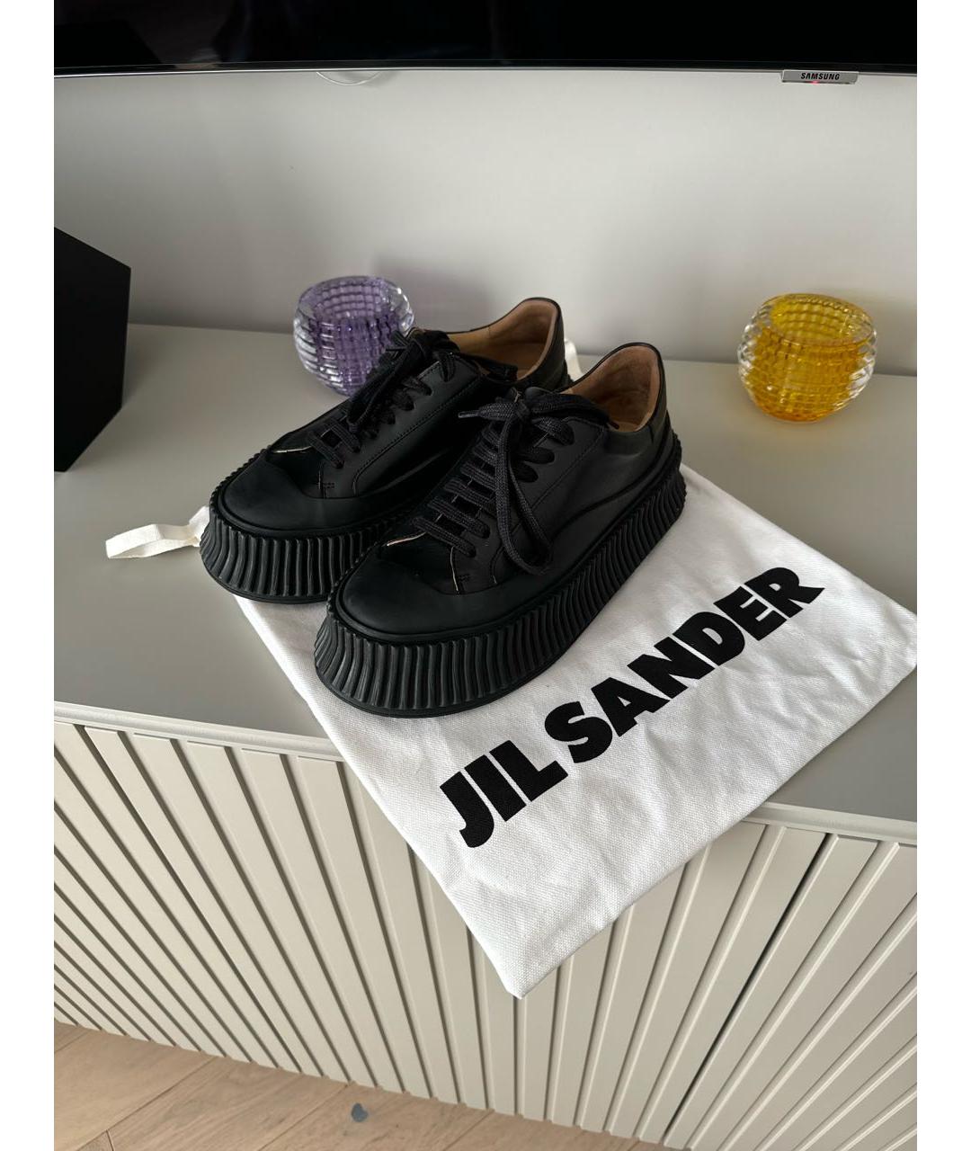 JIL SANDER Черные кожаные кеды, фото 6