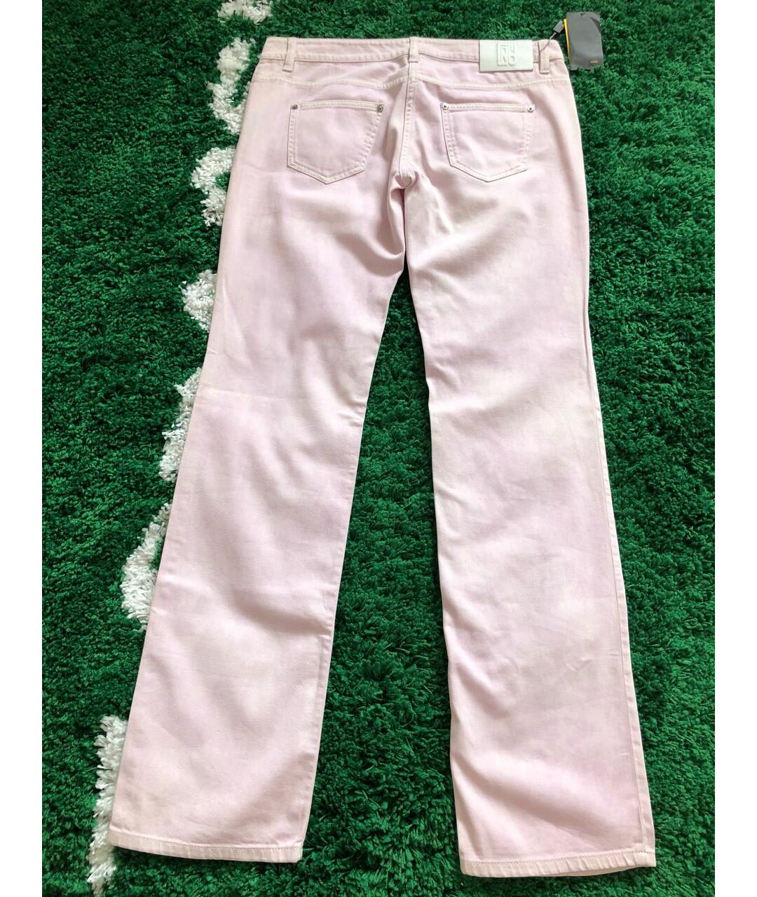 FENDI Розовые хлопко-эластановые прямые брюки, фото 2