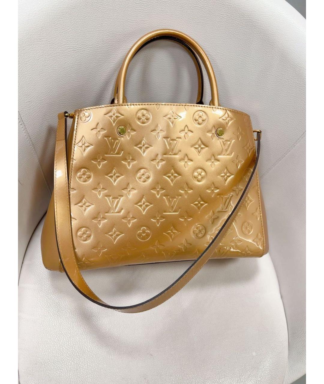 LOUIS VUITTON Золотая кожаная сумка с короткими ручками, фото 9