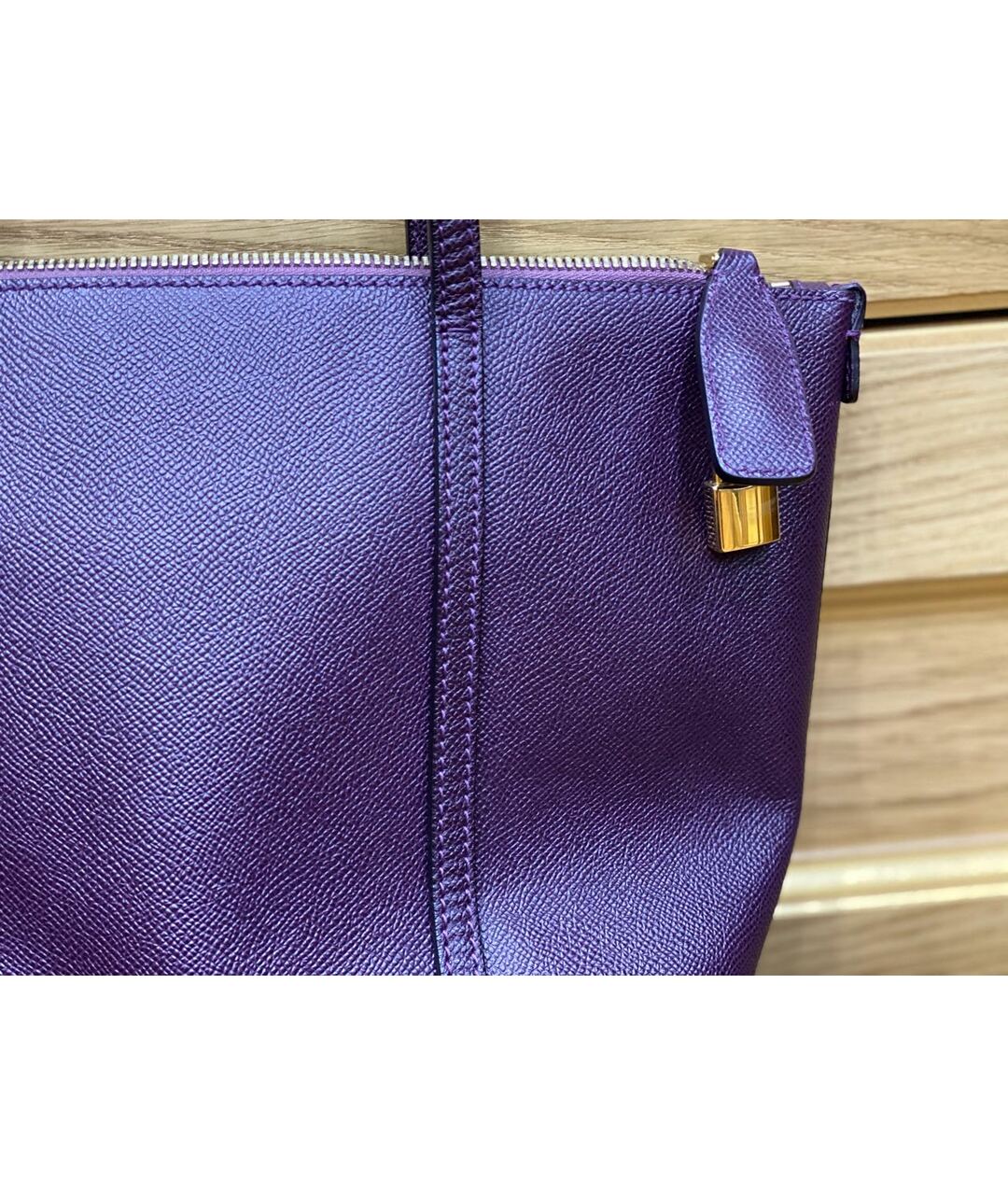 DOLCE&GABBANA Фиолетовая кожаная сумка тоут, фото 4