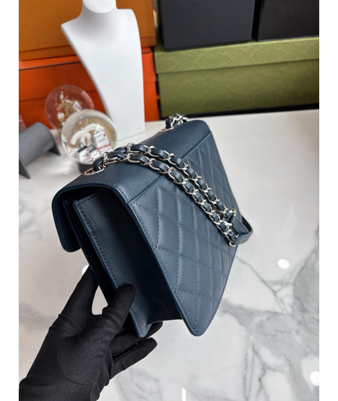 CHANEL Голубая кожаная сумка через плечо, фото 5
