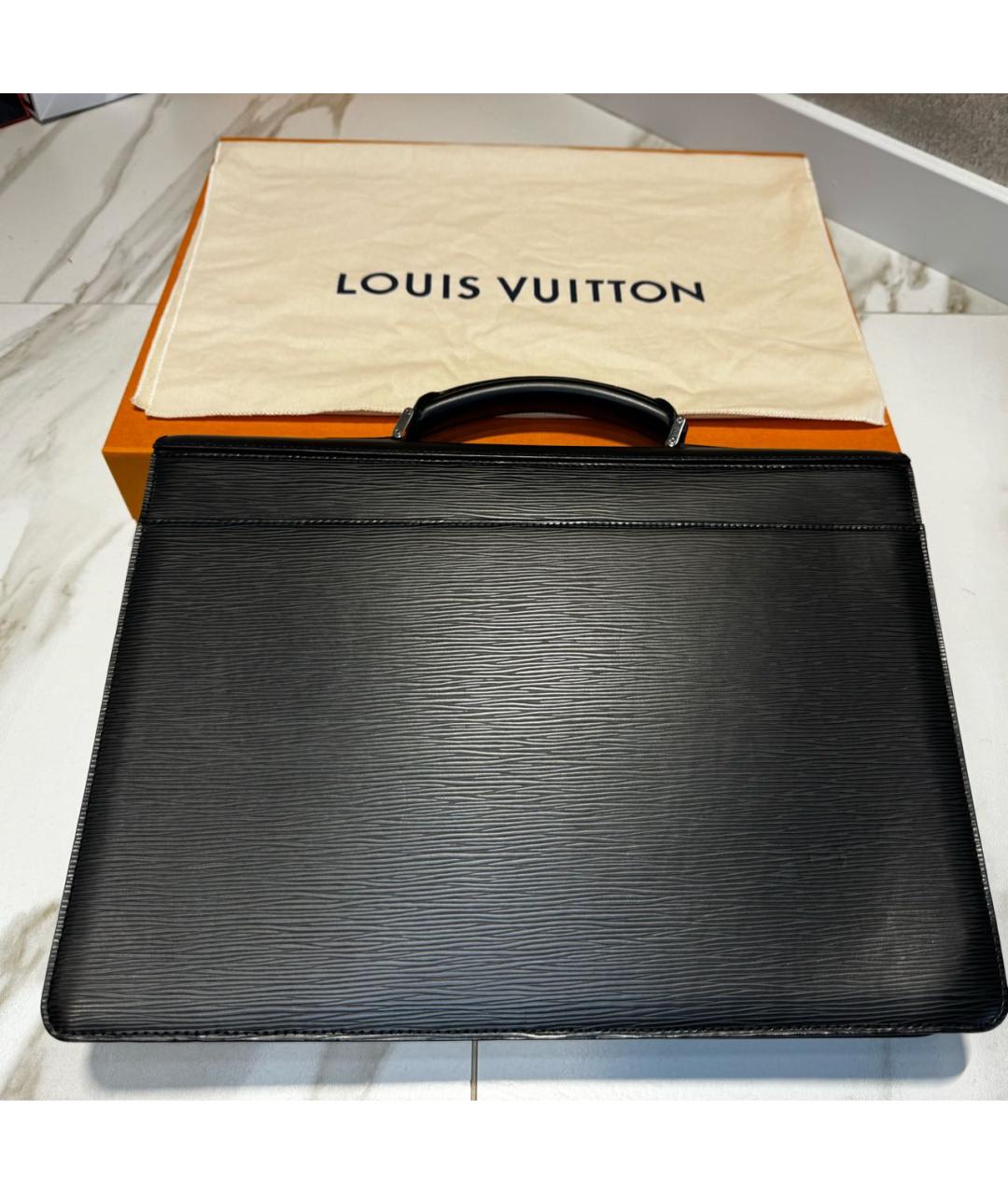 LOUIS VUITTON Черный кожаный портфель, фото 3