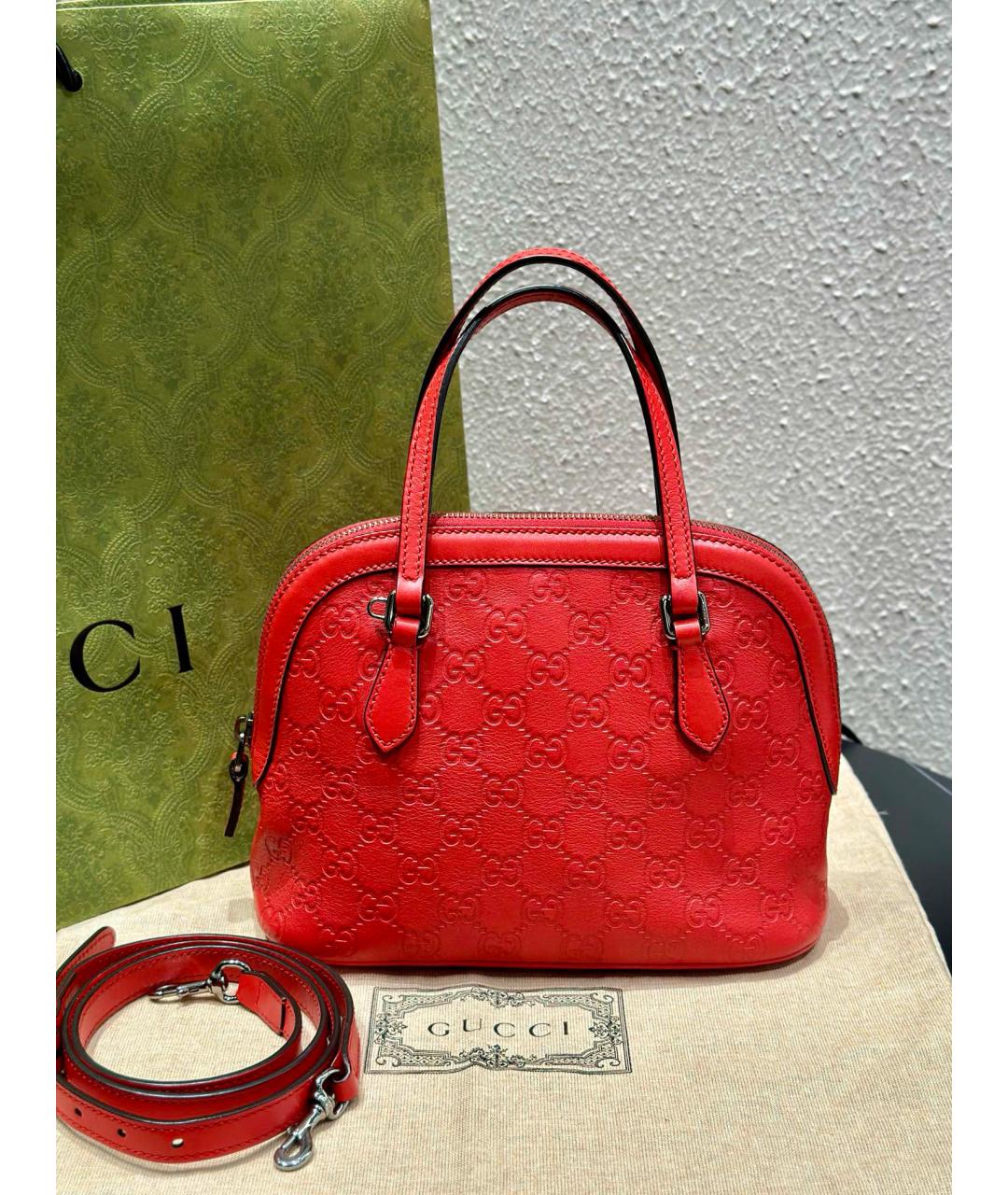 GUCCI Красная кожаная сумка через плечо, фото 10