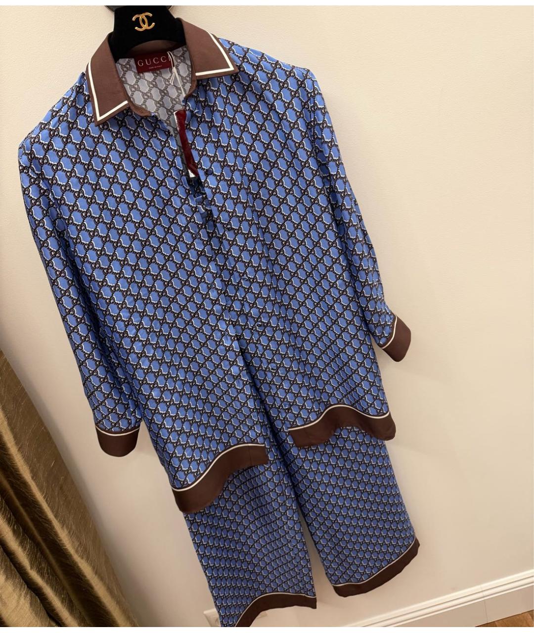 GUCCI Синий шелковый костюм с брюками, фото 5