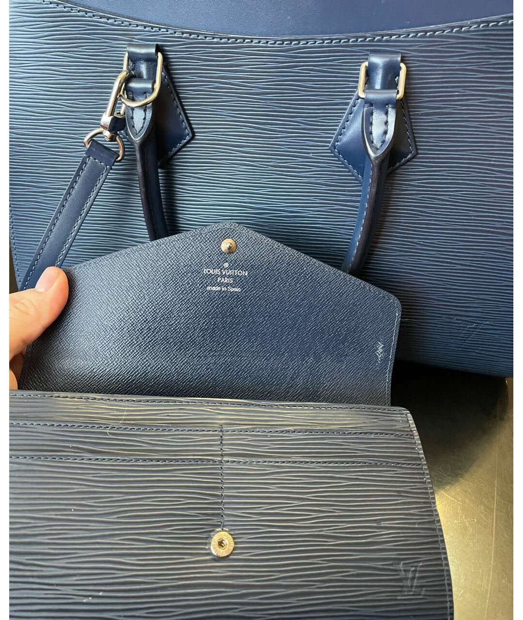 LOUIS VUITTON PRE-OWNED Синяя кожаная сумка тоут, фото 7
